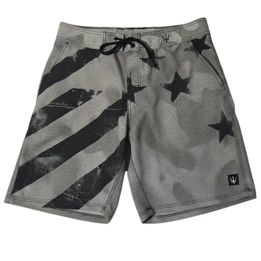 Forged Board Shorts Mens 32 Gray Stars and Stripes Camo‎ Patriotic Swim Trunks